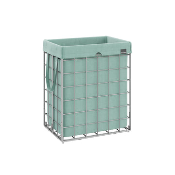 Wasmand 90 liter opvouwbaar met metalen draadframe | Zilver-mintgroen | 48x33x58 cm