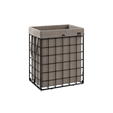 Wasmand 90 liter inklapbaar met metalen frame | Zwart-kameelbruin | 48x33x58 cm