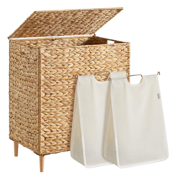 Wasmand met 2 vakken 130 liter van waterhyacint | Naturel | 56x40x70 cm