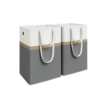 2-delige waszakken set - wasmand - opbergmand - 45x40x65 cm - polyester-katoen - leisteengrijs