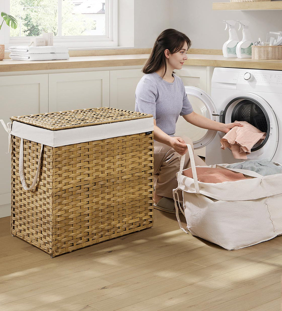 Wasmand in rotanstijl – PP-kunststof – 66 x 40 x 61 cm