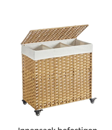 Handgeweven wasmand met metalen frame - opvouwbaar, ruimtebesparend - 66 x 33 x 60 cm