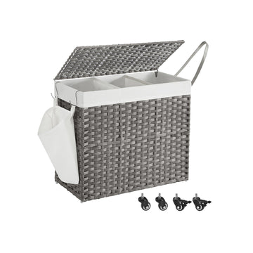 Grijze wasmand met binnenzak - PP kunststof - metalen frame - 70 x 36 x 66 cm