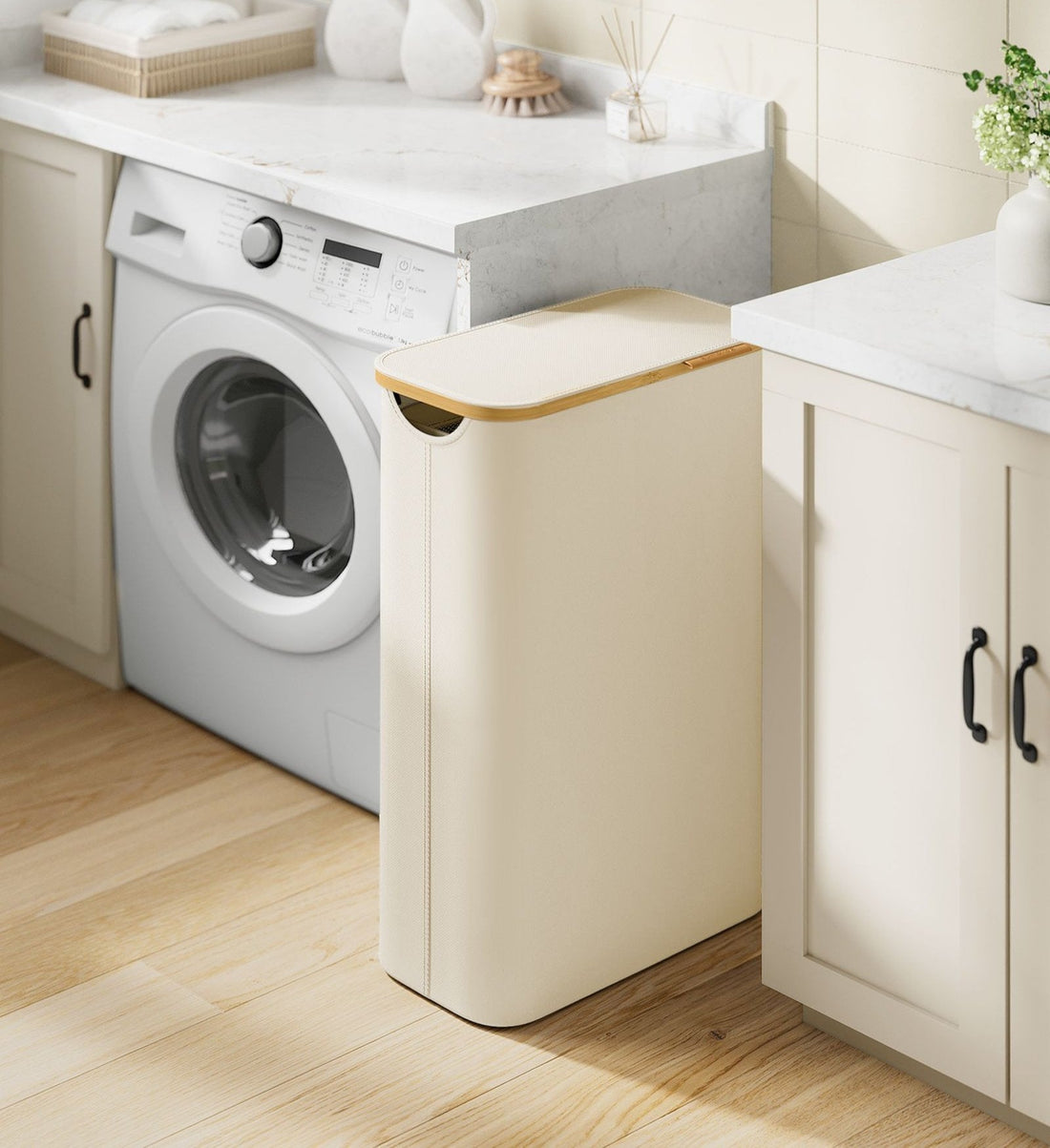 Wasmand 60 liter - kledingmand - wit deksel - 48 x 38 x 52 cm