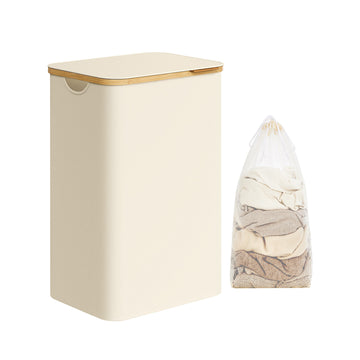 Wasmand 90 liter met uitneembare waszak | Cremewit | 42x32x70,5 cm