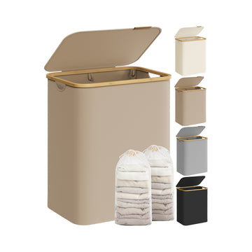 Wasmand met twee vakken van Oxfordstof | Kameelbruin | 38,5x52x70,5 cm