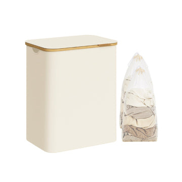 Wasmand met 2 vakken en deksel - wit - 60 x 35 x 70 cm