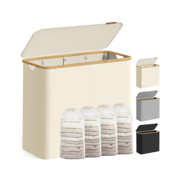 Wasmand met deksel | Cremewit | 38,5x78x70,5 cm