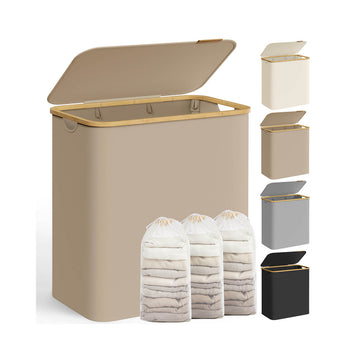Waskorf 150L met 3 vakken - 60x38,5x70,5 cm - bruin