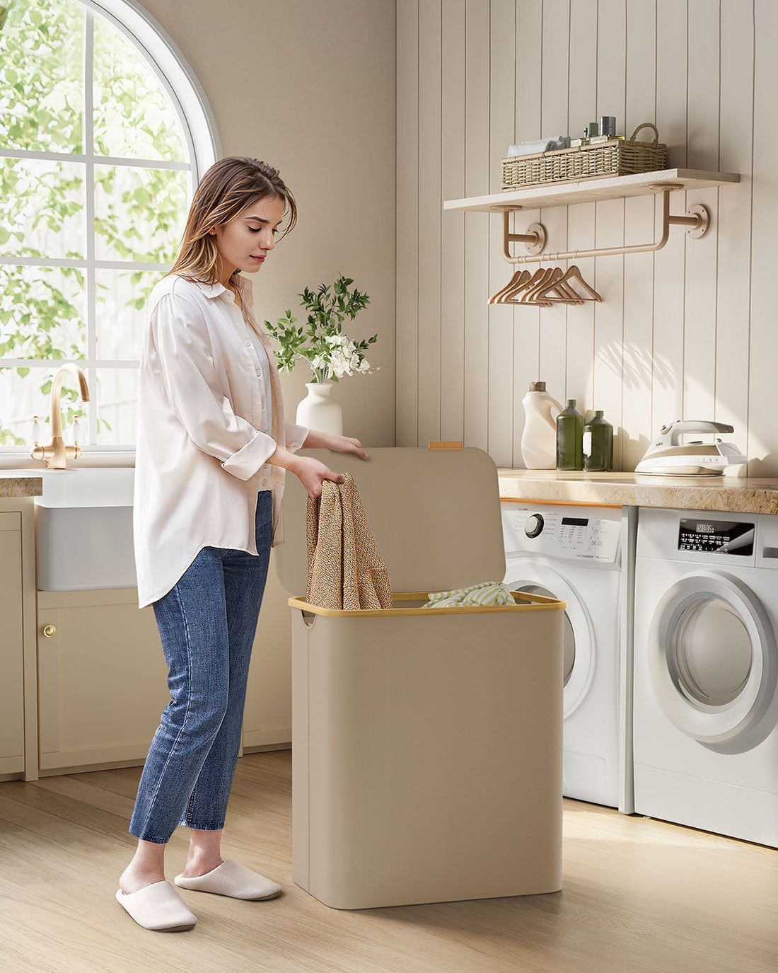Wäschekorb 150L mit 3 Fächern - 60x38,5x70,5 cm - braun