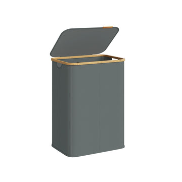 Wasmand met deksel 140 liter van Oxford-stof | Leigrijs | 38,5x52x70,5 cm
