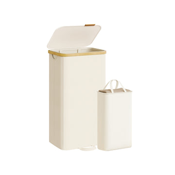 Wasmand met deksel en uitneembare waszak 100 l | Cremewit | 32x42x75 cm