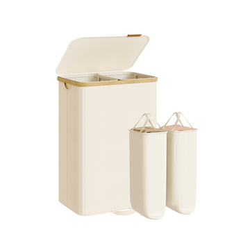 Wasmand met deksel en uitneembare waszak 150 l | Cremewit | 38,5x52x75 cm