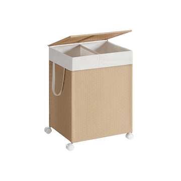 Waskorf 100L met 2 vakken - staal en polyester - beige/wit
