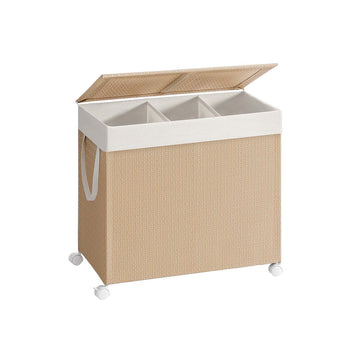 Wasmand 140 l met wielen en 3 vakken - was sorteren - 66,5 x 37,5 x 65 cm