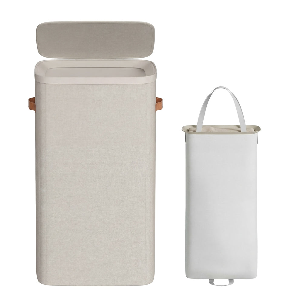 Wäschekorb 65 L mit Deckel und Griffen | Beige | 39x22x75 cm