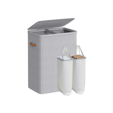 Wasmand met 2 vakken – Kledingorganizer – stevig – 56 x 40 x 75 cm – grijs