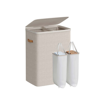 Wasmand met 2 vakken, 170 l, 56 x 40 x 75 cm, bruin