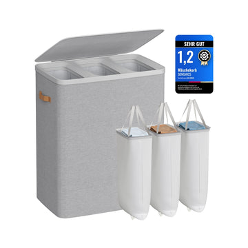 Wasmand 200 liter 3 vakken met deksel | Duifgrijs