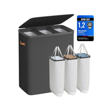 Wasmand 190 liter met 3 vakken | Inktzwart | 40x64x75 cm