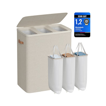 Wasmand 190 liter met 3 vakken | Cappuccinobeige | 40x64x75 cm