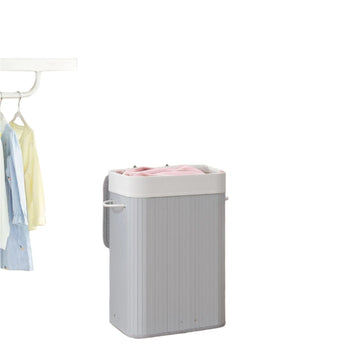 Bamboe wasmand met deksel - 72L - 40x30x60 cm - uitneembare zak