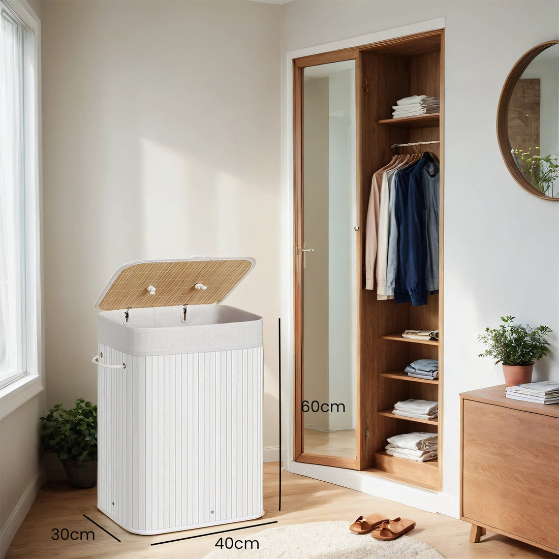 Wäschekorb aus Bambus 72L - 40 x 30 x 60 cm - Umweltfreundlich