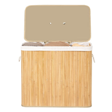 Wasmand met deksel, 3 vakken, 170 liter | Naturel | 40x70x61 cm