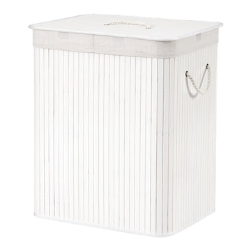 Wasmand met deksel 2 vakken 120 liter | Wit | 50x40x61 cm