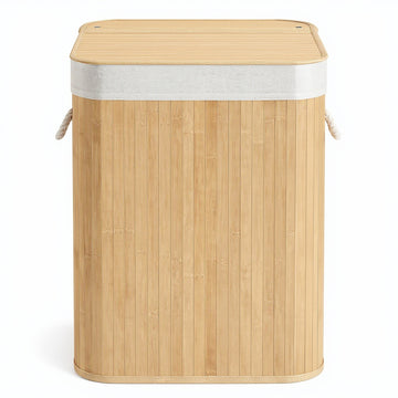 Wasmand 95 L met deksel van bamboe | Naturel | 40x40x61 cm