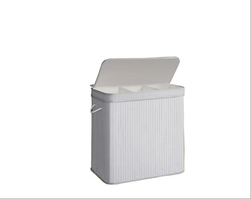 Witte bamboe wasmand met deksel - wasgoedmand - 54,5 x 34,5 x 61 cm