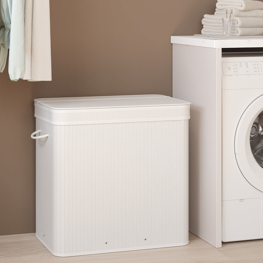 Wasmand met deksel - Bamboe - Waszak met handgrepen - Wasbaar - 41,5 x 62,5 x 61 cm
