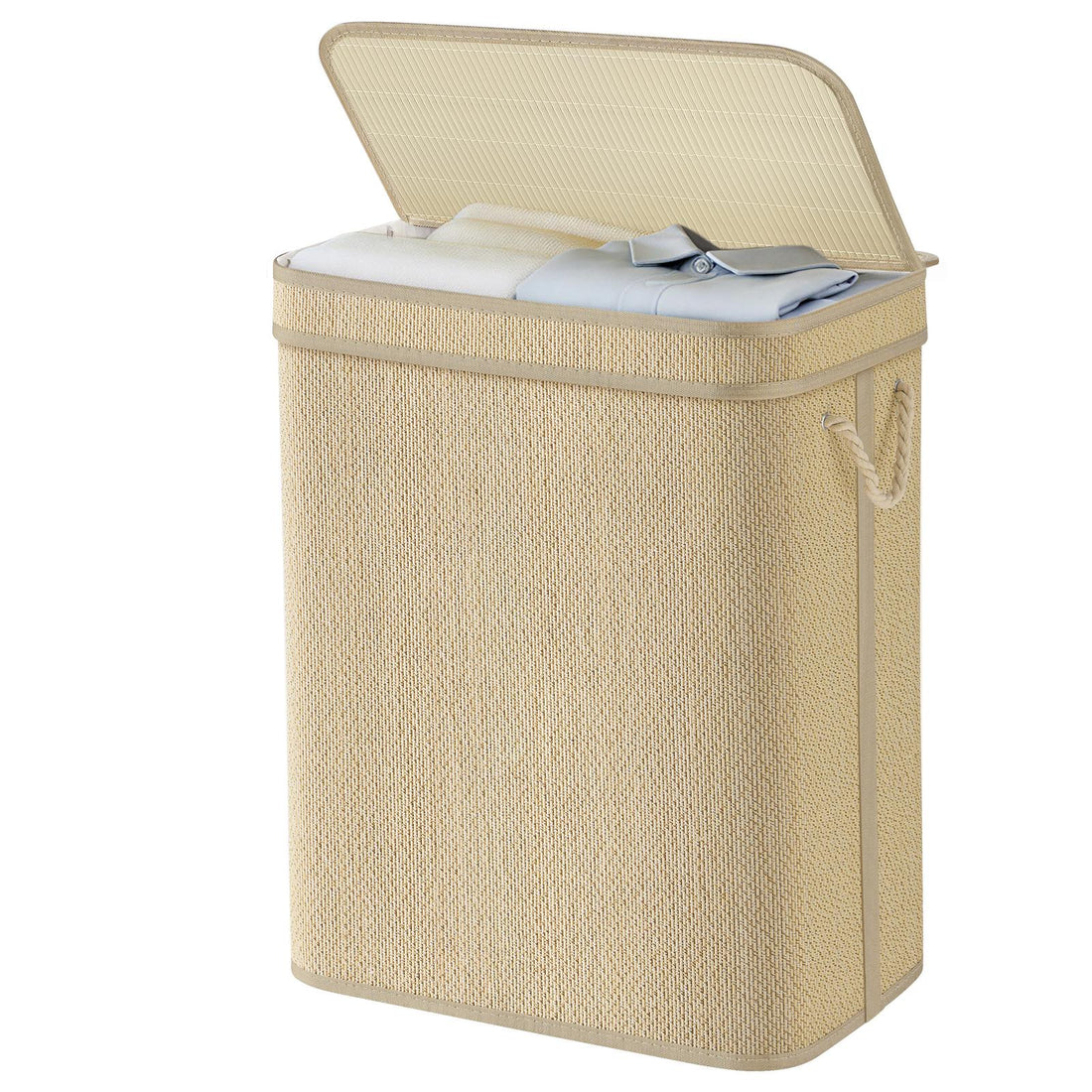 Tvättkorg i bambu 90 l med uttagbar tvättbar tvättpåse | Natur | 33x49x61 cm