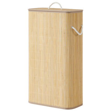Wasmand met deksel 60 l bamboe | Naturel | 22x40x70 cm