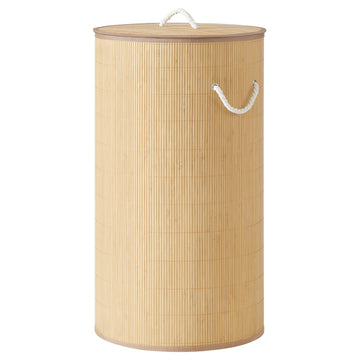 Wasmand met deksel 90 L van bamboe | Naturel | 40x40x70 cm