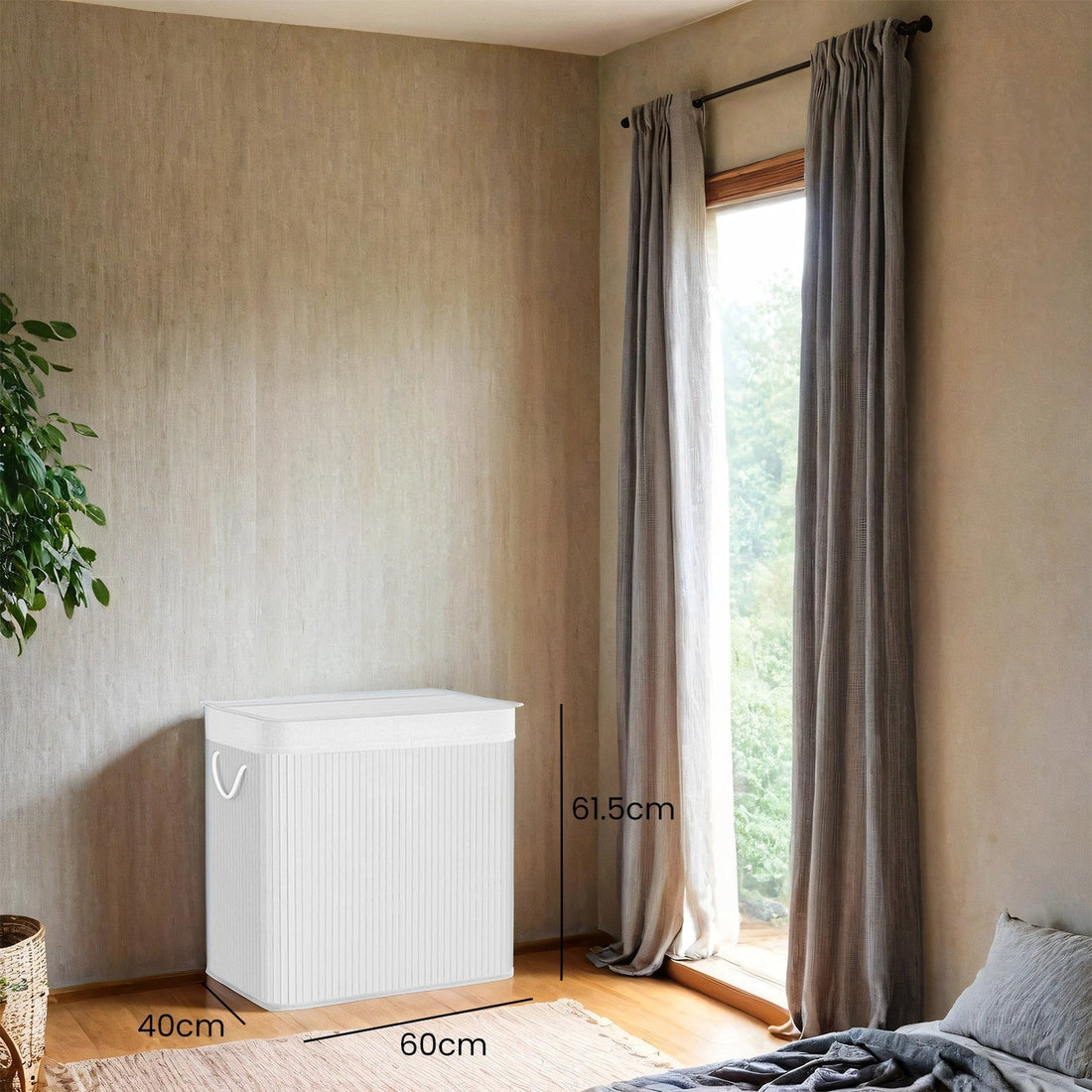 Tvättkorg 3 fack – bambu – 60 x 40 x 61,5 cm