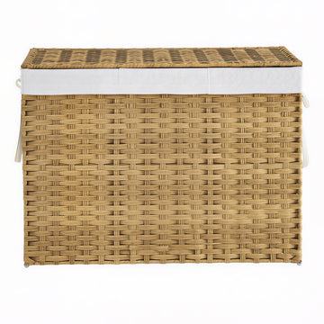 Wasmand met 3 vakken, opvouwbaar rotan met deksel en handgrepen | Naturel | 40x86x61 cm
