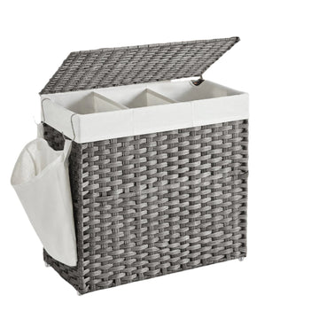 140L wasmand met deksel - wasmand met vakken - handgeweven - 66x33x60 cm