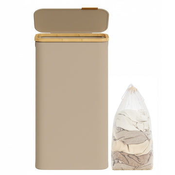 Opvouwbare wasbox met bamboehandgrepen 65 L | Kamelbruin | 22,5x42x70,5 cm