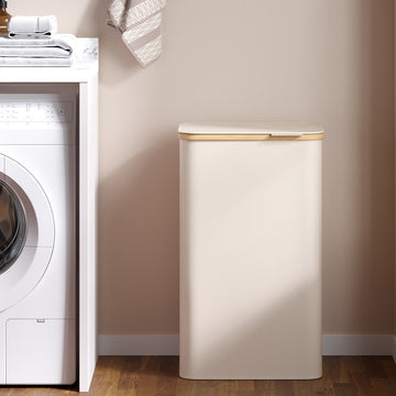 Wasmand met deksel 90L, 600D Oxford, wit, 42x32x70,5 cm