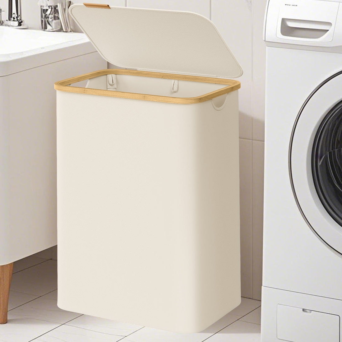Wasmand met deksel - 130 l - 600D Oxfordstof - 52 x 38,5 x 70,5 cm