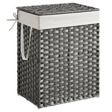 Smalle wasmand 90 L met deksel en handgrepen | Grijs | 46x33x60 cm