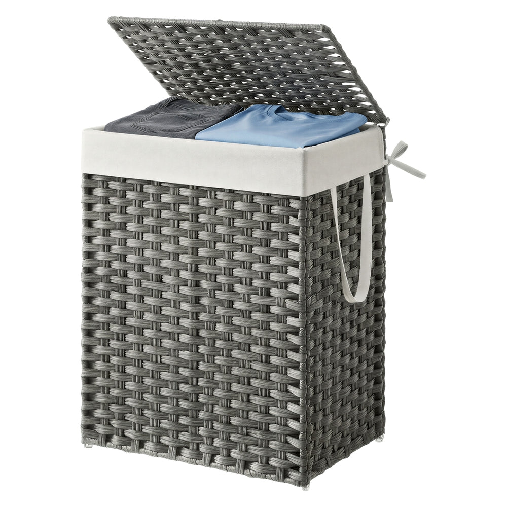 Smalle wasmand 90 L met deksel en handgrepen | Grijs | 46x33x60 cm