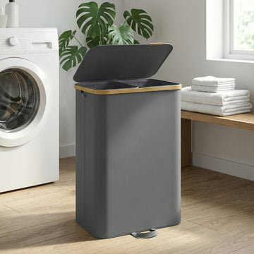 Wasmand met deksel en wassorteerder | Grijs | 38,5x52x75 cm