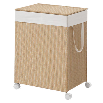 Wassorteerder op wielen, 2 vakken, deksel en handgrepen | Naturelbeige-matwit | 37,5x46,5x65 cm