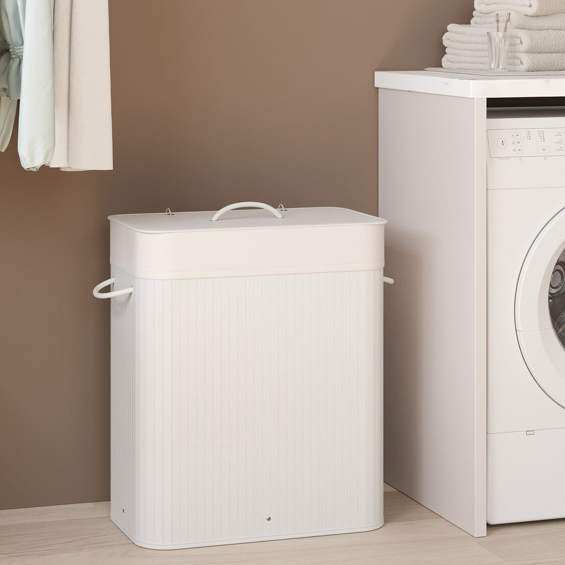 XXL Wasmand - Bamboe - 100 l - Uitneembare katoenen zak - 52 x 63 x 32 cm