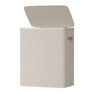 Wasmand 190 l met 3 vakken, deksel en handgrepen | Beige | 40x64x75 cm