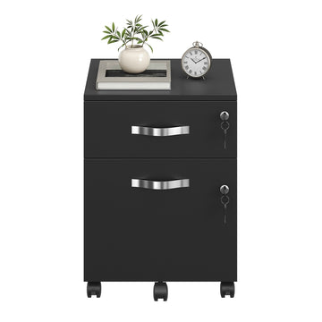 Afsluitbare rolcontainer met 2 laden | Zwart | 44x40x54,5 cm