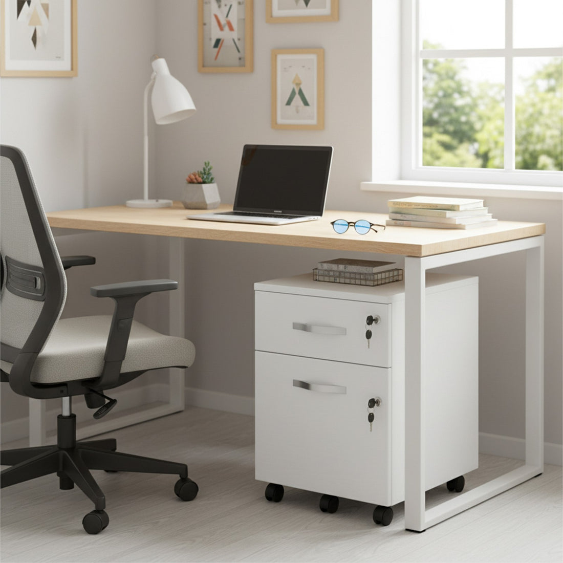 Archivschrank mit 2 abschließbaren Schubladen fürs Büro | Weiß | 44x40x54,5 cm