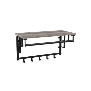 Wandkapstok met plank en 5 haken - spaanplaat/staal - greige/zwart - 66 x 30 x 27 cm
